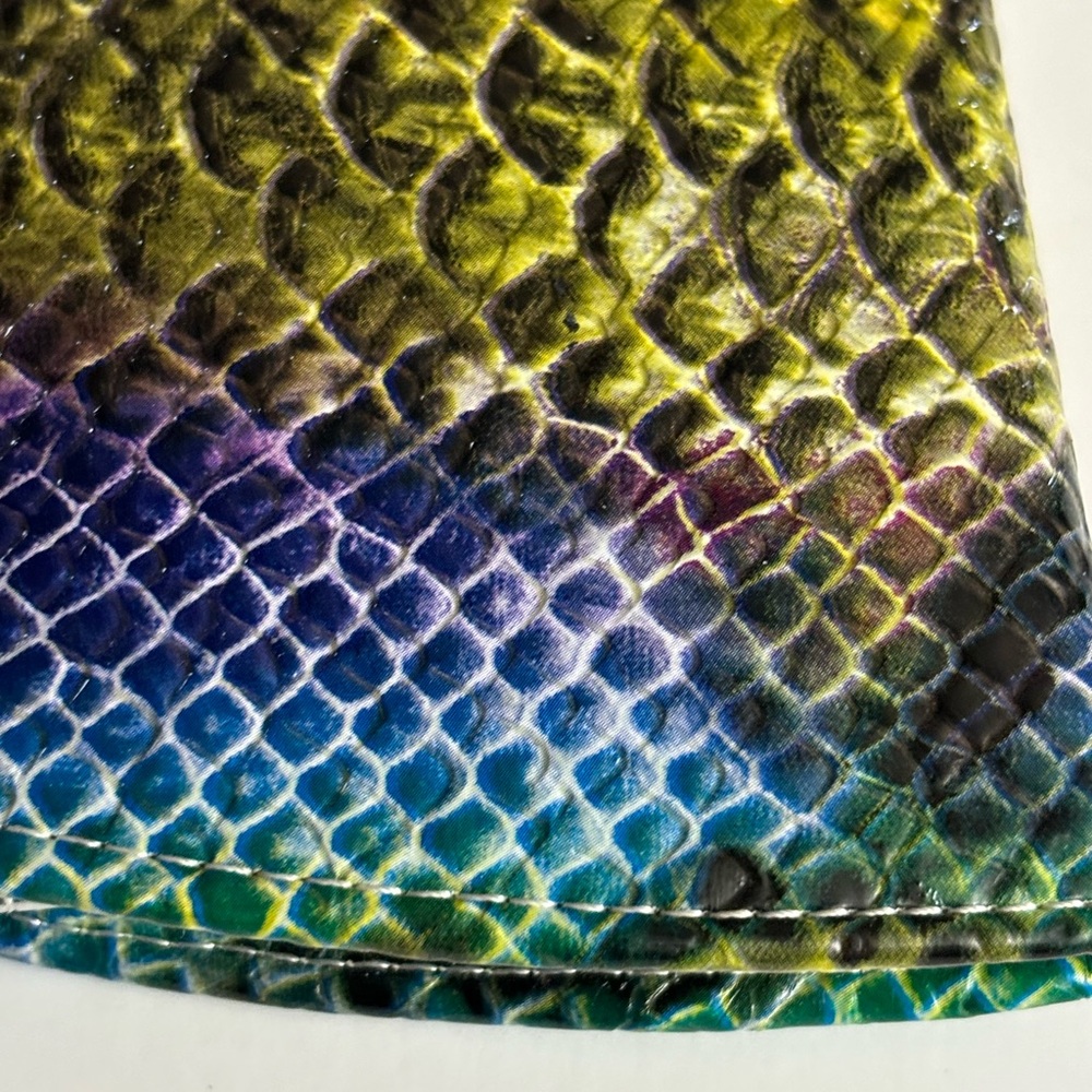Multicolor Snakeskin Clutch with Metal Push Through Fold Over Clasp - Picture 7 of 8